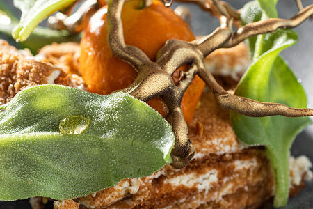 Медовое пирожное с карамелизированными орехами и цветочной пыльцой