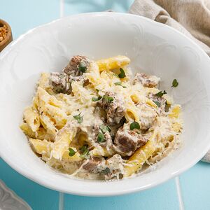 Пенне с телячьими щечками