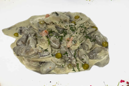 Куриная печень запечённая в сметане