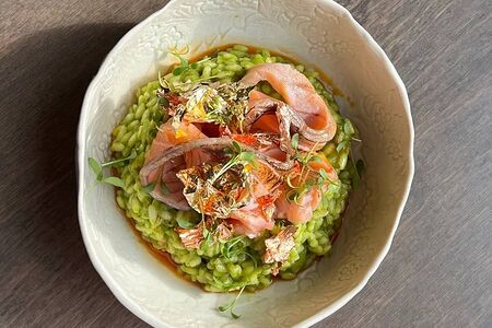 Ризотто с опаленной семгой