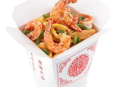 Вок с креветками в соусе терияки