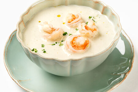 Тыквенный капучино с пеной из пармезана и креветками