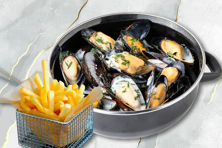 Мидии в соусе блю чиз картофель фри (хит)