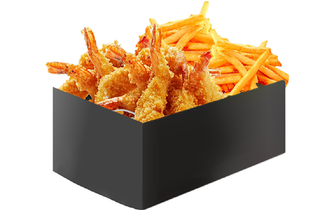 Бокс с креветками и картофелем фри