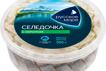 Сельдь филе-кусочки слабосоленая с укропом в масле Русское Море