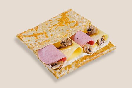 Блин с ветчиной, сыром и грибами