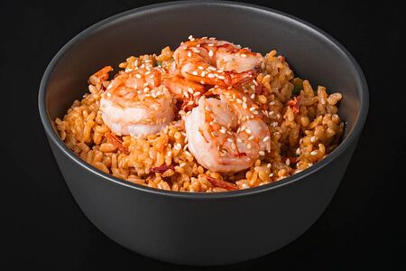 Рис отварной с креветкой в соусе терияки, овощи