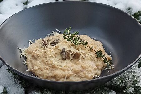 Ризотто с говядиной, вешенками, сливками и пармезаном