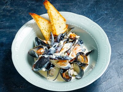 Мидии в соусе горгондзола