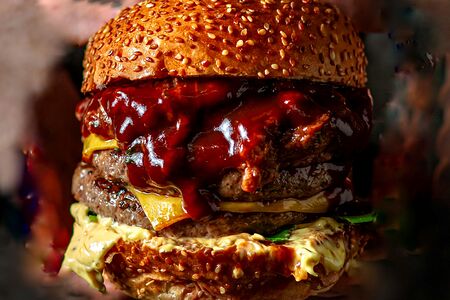 Бигбургер с двойной котлетой и рваной говядиной