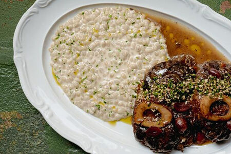 Оссобуко, перловка, гремолата