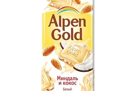 Шоколад Alpen Gold белый миндаль и кокос 85г