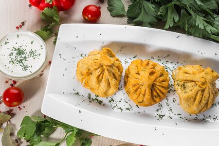 Жареные хинкали с мраморной телятиной