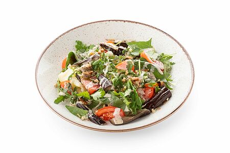 Салат из печёных баклажанов с соусом гамадари