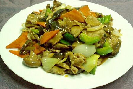 Жареная свинина с грибами