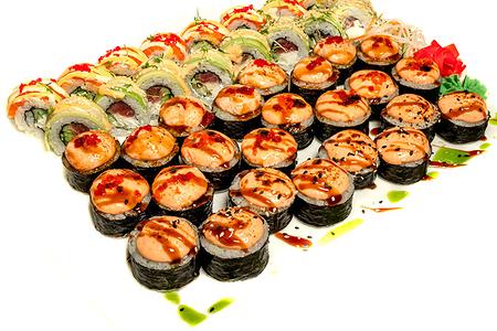 Сет манака дзю и 3 набора: васаби, имбирь, соевый соус)