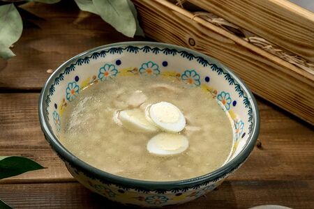 Куриная лапша с перепелиным яйцом