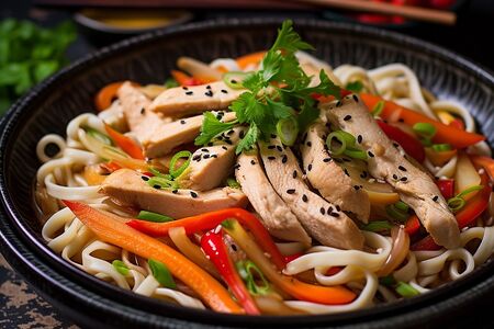 Удон с курицей и овощами