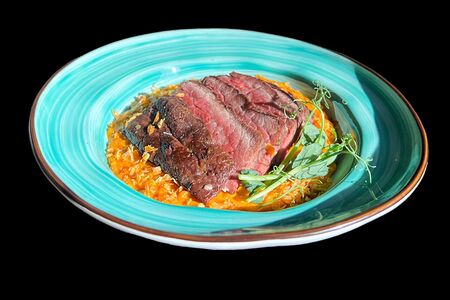 Креветочное ризотто со стейком