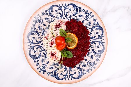 Свекольная икра с муссом из адыгейского сыра