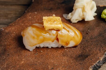 Гребешок, фуа-гра с соусом унаги