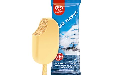 Белый парус мороженое эскимо Карамель