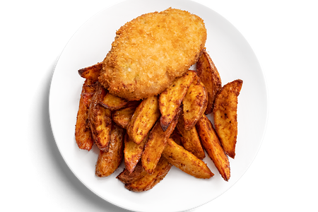 Котлета из индейки с кабачком и картофелем по-деревенски