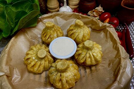 Жареные хинкали с говядиной