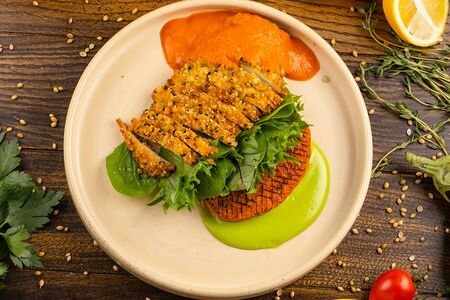 Шницель с запеченным бататом