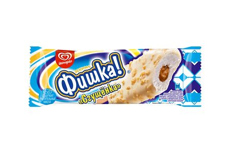 Фишка мороженое с заменителем молочного жира эскимо в глазури с кукурузными хлопьями Сгущенка