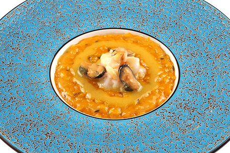 Морковное ризотто, тальяттело с морепродуктами