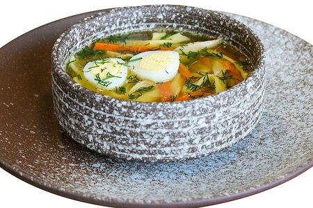 Куриная лапша с перепелиным яйцом