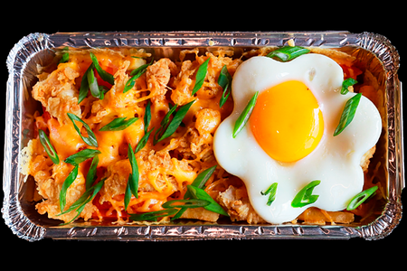 Роял фри с курицей, моцареллой и глазуньей