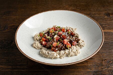 Куриная печень с запеченными баклажанами