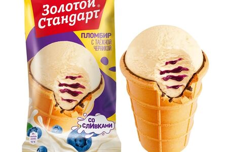 Мороженое Золотой стандарт Пломбир с черникой