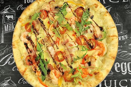 Пицца креветки, бекон M