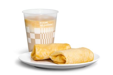 Капучино и блины с ветчиной и сыром