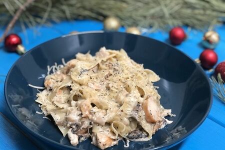 Паста Феттуччине с курицей и грибами