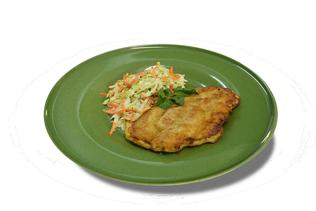 Шницель по-венски с салатом из капусты