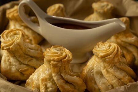 Хинкали со свининой и говядиной жареные