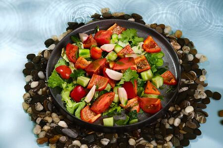 Салат из овощей с грядки со сметаной и ароматным маслом