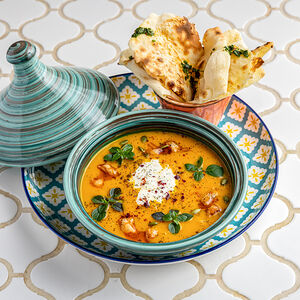 Тыквенный суп с креветками и страчателлой