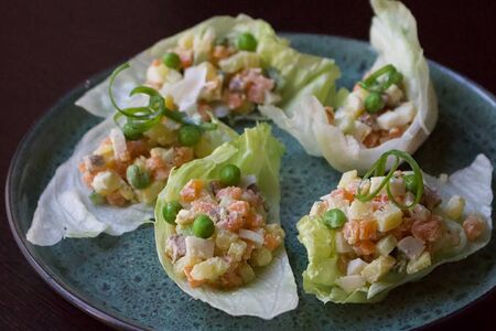 Салат Оливье с семгой