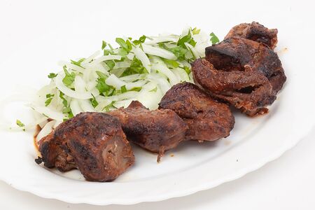 Шашлык из телячьего сердца и печени