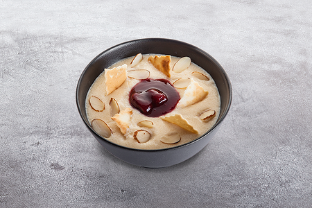 Десерт гурьевский с вишнёвым вареньем и орешками