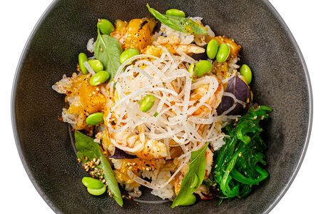 Umami поке боул с креветкой, манго и эдамаме