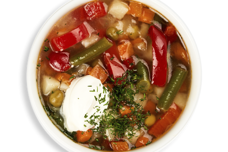 Суп с овощами, курицей и сметаной