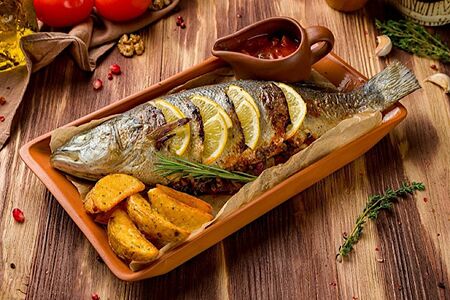 Сибас с картофелем по-деревенски