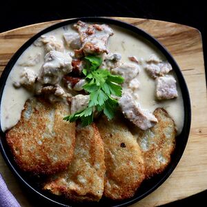 Драники со свининой и грибами