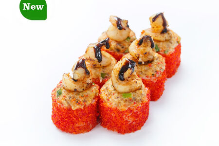 Запеченный ролл с угрем и креветкой